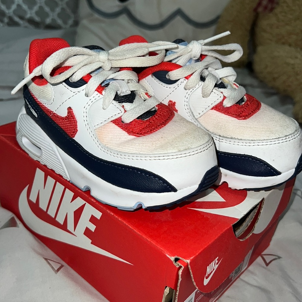 Nike Air Max 90’s Size 8c Red, White & Denim